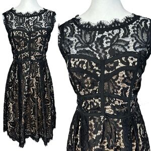 Black Lace Corset Style Dress Illusion Beige Nude Whimsygoth Party Large